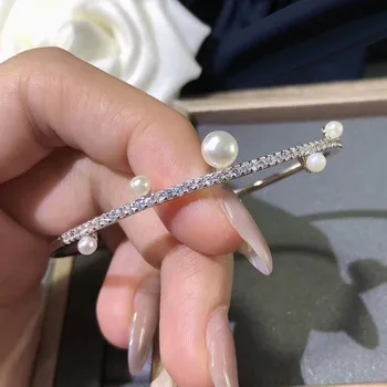 UMGODLY Luxusné Značky Náramok Vysoká Kvalita Striebornej Farbe Linky Náramok Pearl Putá Zirconia Kamene Náramok Vyhlásenie Ženy Šperky
