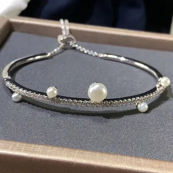 UMGODLY Luxusné Značky Náramok Vysoká Kvalita Striebornej Farbe Linky Náramok Pearl Putá Zirconia Kamene Náramok Vyhlásenie Ženy Šperky