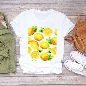 Ženy Citrónom Ovocie Tlač Vacay Režim Roztomilý 90. rokov Lady Tlačiť T-shirts Top T Shirt Ladies Dámske Grafické Ženský Čaj T-Shirt