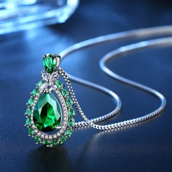 2020 Nové Waterdrop Tvarované Emerald Green Crystal Zirkón Prívesok Náhrdelníky pre Ženy Móda Minimalistický Svadobné Šperky N178