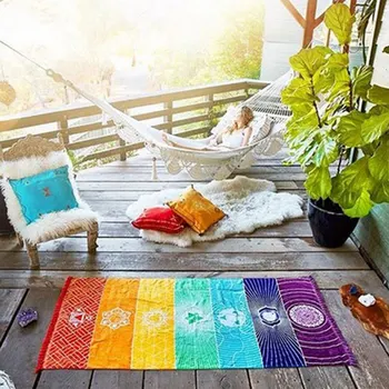 Top Polyester Bohemia Stene Visí India Mandala Deka 7 Čakra Farebné Gobelín Rainbow Pruhy Cestovné Pláži Yoga Mat 19