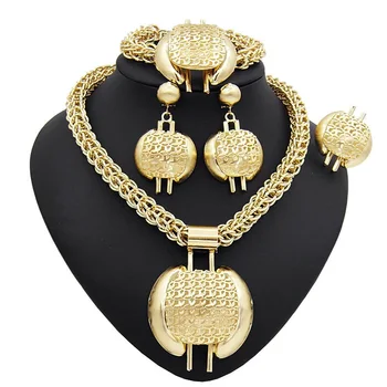 Yulaili Módne Vintage Dubaj Zlaté Šperky Sady pre Ženy Choker Náhrdelníky Náušnice, Náramok, Prsteň Svadobné Svadobné Šperky Nastaviť