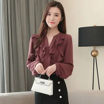 2020 Jar Nové Long-Sleeve tvaru Slim Elegantné Šifón, Blúzky, Ženy kórejský Prehrabať Okraji Ženy Topy Blusas Mujer De Moda 8953 50