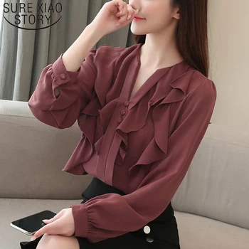 2020 Jar Nové Long-Sleeve tvaru Slim Elegantné Šifón, Blúzky, Ženy kórejský Prehrabať Okraji Ženy Topy Blusas Mujer De Moda 8953 50