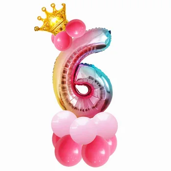 15pcs/set 32inch rainbow počet balónov s zlatú korunu jednorožec strana fólie balón narodeninovej party dekorácie deti globos
