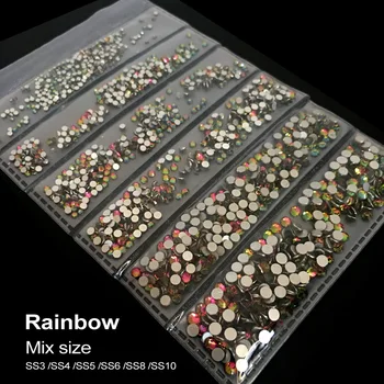 Nové packag Rainbow SS3-SS10 mix veľkosť 1728pcs Dekorácie Kameň pre Nail Art, Ploché Späť Non rýchlu Opravu Lepidlo na Nechty Umenie Kamienkami