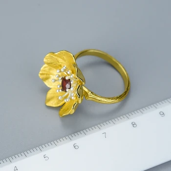 Lotus Zábava Reálne 925 Sterling Silver Prírodného Kameňa Ručné Dizajnér Jemné Šperky Kvitne Anemone Kvet Prstene pre Ženy Bijoux