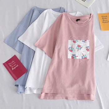 Hirsionsan List Vytlačené T Shirt Ženy 2019 Nové Grafické Lete Ženy Farebné O-Krku Voľné Tee Topy Krátky Rukáv Femme T Tričko
