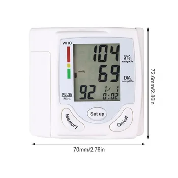 Prenosný, Automatický Digitálny LCD Displej Zápästie Krvný Tlak Monitor Zariadenie Srdce Biť Hodnotiť Pulz Meter Opatrenie Tonometer Biela