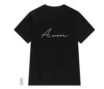 Amour Listov tlač Ženy tričko Bavlna Bežné Vtipné tričko Pre Lady Dievča Top Tee Lumbálna Tumblr iny Kvapka Loď NA-27