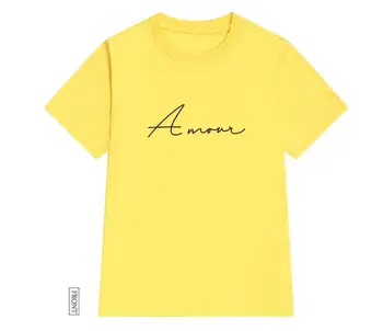 Amour Listov tlač Ženy tričko Bavlna Bežné Vtipné tričko Pre Lady Dievča Top Tee Lumbálna Tumblr iny Kvapka Loď NA-27
