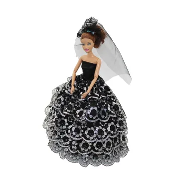 Čierna Čipka Svadobné Šaty, Oblečenie pre Barbie BJD Bábiky Oblečenie Príslušenstvo Hrať Dom dresing