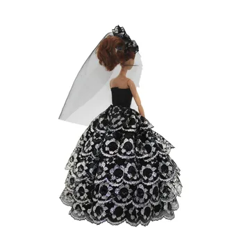 Čierna Čipka Svadobné Šaty, Oblečenie pre Barbie BJD Bábiky Oblečenie Príslušenstvo Hrať Dom dresing