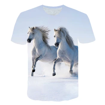 2020 zahraničného obchodu mužov krátkym rukávom mustang kone zvierat série 3D digitálna tlač-krátke rukávy okrúhle krčný T-shirt