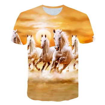 2020 zahraničného obchodu mužov krátkym rukávom mustang kone zvierat série 3D digitálna tlač-krátke rukávy okrúhle krčný T-shirt