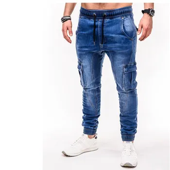 Mens Multi vrecko na Zips dizajn Cargo Nohavice Slim fit Jeans módne Čierne Streetwear Chudá Džínsy jogging Príležitostné cvičenie nohavice
