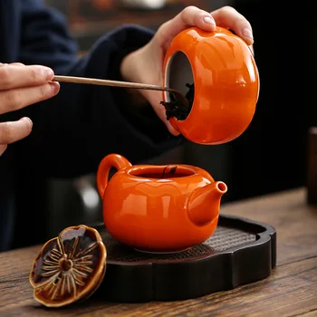 Čínsky Čajový Set Creative Kaki Keramické Čaj Môže 180ml Krásne Čaj Set for Business Darček Priateľov Prítomný