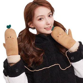 JIFANPAUL zimné dámy palčiaky visí na krku plus velvet hrubé semiš teplé rukavice outdoorové športy roztomilý tlač rukavice pre ženy