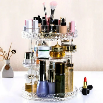 360-Stupňové Otáčanie Make-Up Box Priehľadný Skladovania Kozmetických Šperky Organizátor Domov Dodávky Príslušenstvo