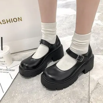 Japonské ženy je jednotné topánky na Platforme hrubé-soled all-zápas Mary Jane vysoké podpätky kožené topánky ženy 여성화 Женские обувь