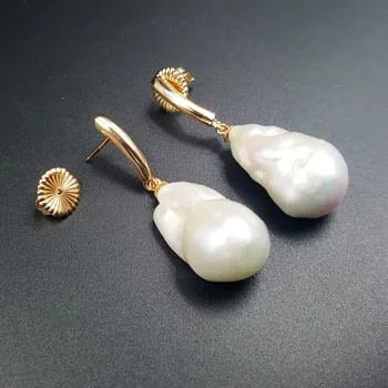 LiiJi Unikátny Módny Ženy Šperky Veľké AA+ Baroková Perla 925 Šterlingov Strieborné Náušnice