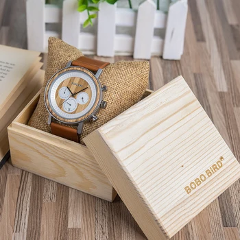 BOBO VTÁK luxusné Drevené Hodinky Mužov Kožený Remienok náramkové hodinky Quartz Relogio Masculino Drevené Hodinky Box C-R01