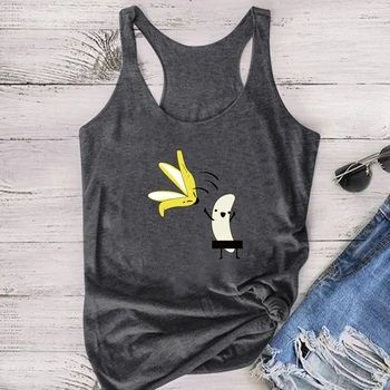 2020 Bežné Banán Vytlačené Zábavné Nádrže Topy Letné Topy pre Ženy 2020 Sexy bez Rukávov Slim Krátke Nádrže Dámy Vesta Oblečenie
