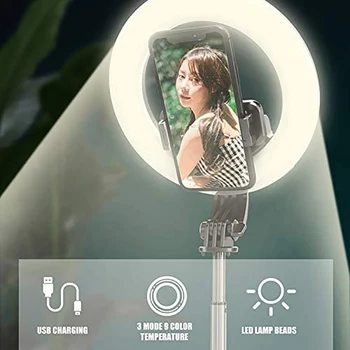 Skladacie LED Krúžok Lampa Teleskopická Selfie Stick Vyplniť Svetla Stmievateľné Mobilný Telefón Krúžok Lampy so Stojanom Statív pre make-up Video