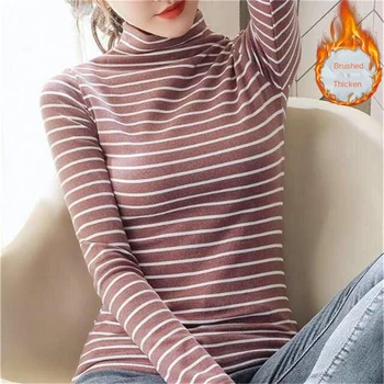 Bežné Teplé Ženy T-Shirt Long Sleeve Kórejský Štýl Slim Basic Bavlnené Tričko Top Dámske Oblečenie Na Jeseň Zima T Shirt Femme