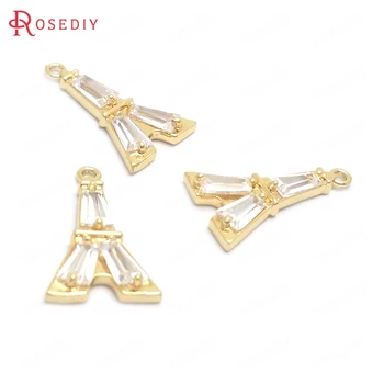 (37739)6PCS 10x12MM 24K Gold Farbe Mosadze a Zirkón Eiffelova Veža Charms Prívesky, Šperky Uskutočňovanie Dodávok Zistenia Príslušenstvo
