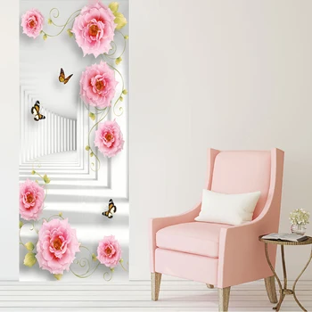 Foto Tapety 3D Stereo Space Ruže, Kvety nástenná maľba Dvere Nálepky, Obývacia Izba, Spálňa Romantický Domova PVC Samolepiace Plagát