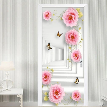 Foto Tapety 3D Stereo Space Ruže, Kvety nástenná maľba Dvere Nálepky, Obývacia Izba, Spálňa Romantický Domova PVC Samolepiace Plagát