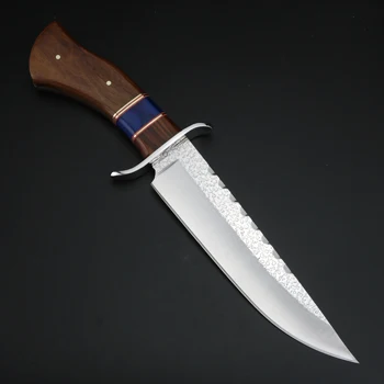 Vonkajšie Prežitie Nôž Pevnou Čepeľou Camping Lovecké Nože Prenosný Nástroj Ručne Kované Nože Drevenou Rukoväťou, Rovný Nôž