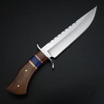 Vonkajšie Prežitie Nôž Pevnou Čepeľou Camping Lovecké Nože Prenosný Nástroj Ručne Kované Nože Drevenou Rukoväťou, Rovný Nôž
