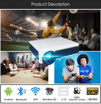 Poner Saund LED96+ WIFI, LCD Projektor Android 6.0 Full HD Wireless Multi-obrazovky interaktívne S 10m HDMI Statív 3D Proyector
