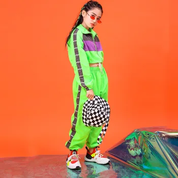 Zelená Deti Hip Hop Oblečenie Deti Moderného Tanca Fluorescencie Beží Oblečenie Vyhovuje Dievča, Jazz Dance Kostým Fáze Oblečenie