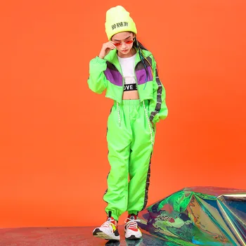 Zelená Deti Hip Hop Oblečenie Deti Moderného Tanca Fluorescencie Beží Oblečenie Vyhovuje Dievča, Jazz Dance Kostým Fáze Oblečenie