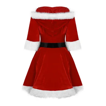 TiaoBug Ženy Red Velvet Vianočný Kostým Pani Claus s Kapucňou Tutu Šaty Ženskej Fantázie Cosplay Party Sexy Kostýmy s Šaty Pásu