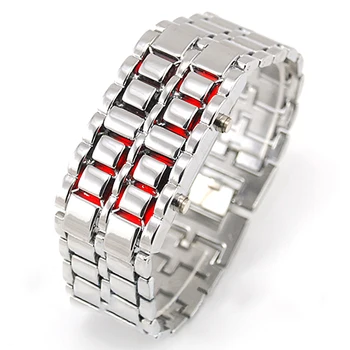 2019 Nový Štýl Iron Samurai Kovový Náramok hodiniek mužov LED náramkové hodinky Digitálne Hodiny montre elektronické reloj relogio Hodinky