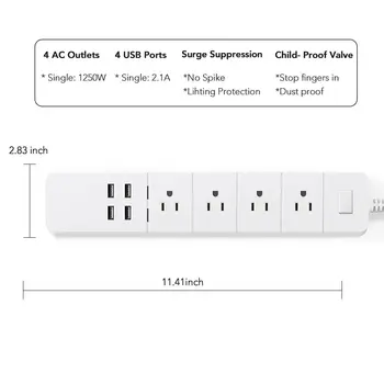 Tuya Smart WiFi Predlžovací Kábel Smart Power Strip 4 NÁM Plug 4 USB Portami, ktoré sú Kompatibilné S Alexa Domovská stránka Google Smart Bezdrôtové Ovládanie
