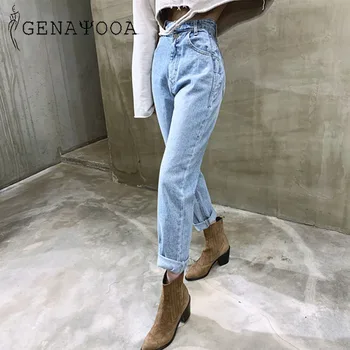 Genayooa kórejský dámske Džínsy Streetwear Dámy Slouchy Jeans Denim Vysoký Pás Bavlna Vintage Ceruzkou Nohavice 2020 Lete Mama Džínsy