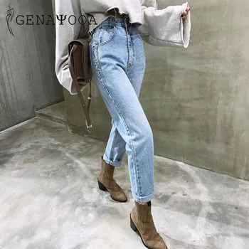 Genayooa kórejský dámske Džínsy Streetwear Dámy Slouchy Jeans Denim Vysoký Pás Bavlna Vintage Ceruzkou Nohavice 2020 Lete Mama Džínsy