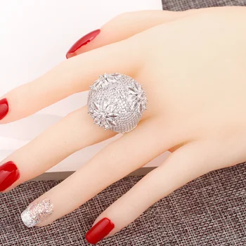 Nevesta Hovoriť Luxusné Super Veľké Krúžky Spevnené Zirconia Mosadz Šperky Príslušenstvo Zapojenie Svadobné Crystal Lesklé Prstene Pre Ženy Darček
