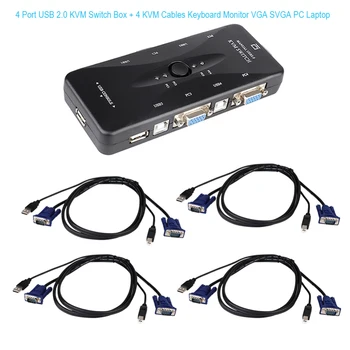 4 Port USB 2.0 KVM Prepínač Box 4 KVM Káble, Klávesnice, Monitora VGA, SVGA PC Notebook pre Klávesnicu, Myš, Tlačiareň