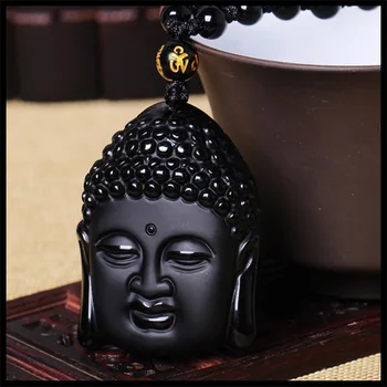 Veľkoobchod Prírodné Obsidian Peeling, Prívesok, Čierny Buddha Hlavu Prívesky Preložený Buddha Hlavu