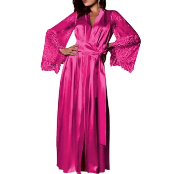 Letné Žena Sexy Farbou Plus Veľkosť Šaty, dámske Dlhé Nightdress Módne Dámy Elegantnej Čipky Satin Hodvábny Župan Sleepwear.