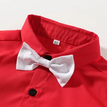 Wasailong baby boy šaty Letné krátky rukáv gentleman červenú kravatu bežné popruh tričko + biele šortky 2ks novorodenca sady
