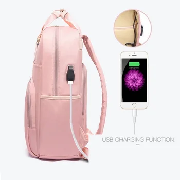 Vodotesný, Anti Theft 13 14 15 Notebooku Ženy Backpack 15.6 Palce USB Dievča Batoh Žena Ružová Multifunkčné Bagpack Taška Veľká