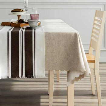DUNXDECO Stôl Runner Dlhý Stôl Kryt Textílie Večeru Tabelcloth Moderný Jednoduchý Šedým Prúžkom Hnedá Farba Zmesi Textilných