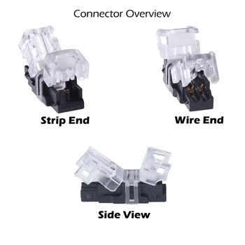 10pcs/veľa Solderless 2pin LED Pásy Konektor 5mm 2pin IP20 LED Pásy na Drôt Rýchle Spojenie LED Pásky Svetlo Konektory